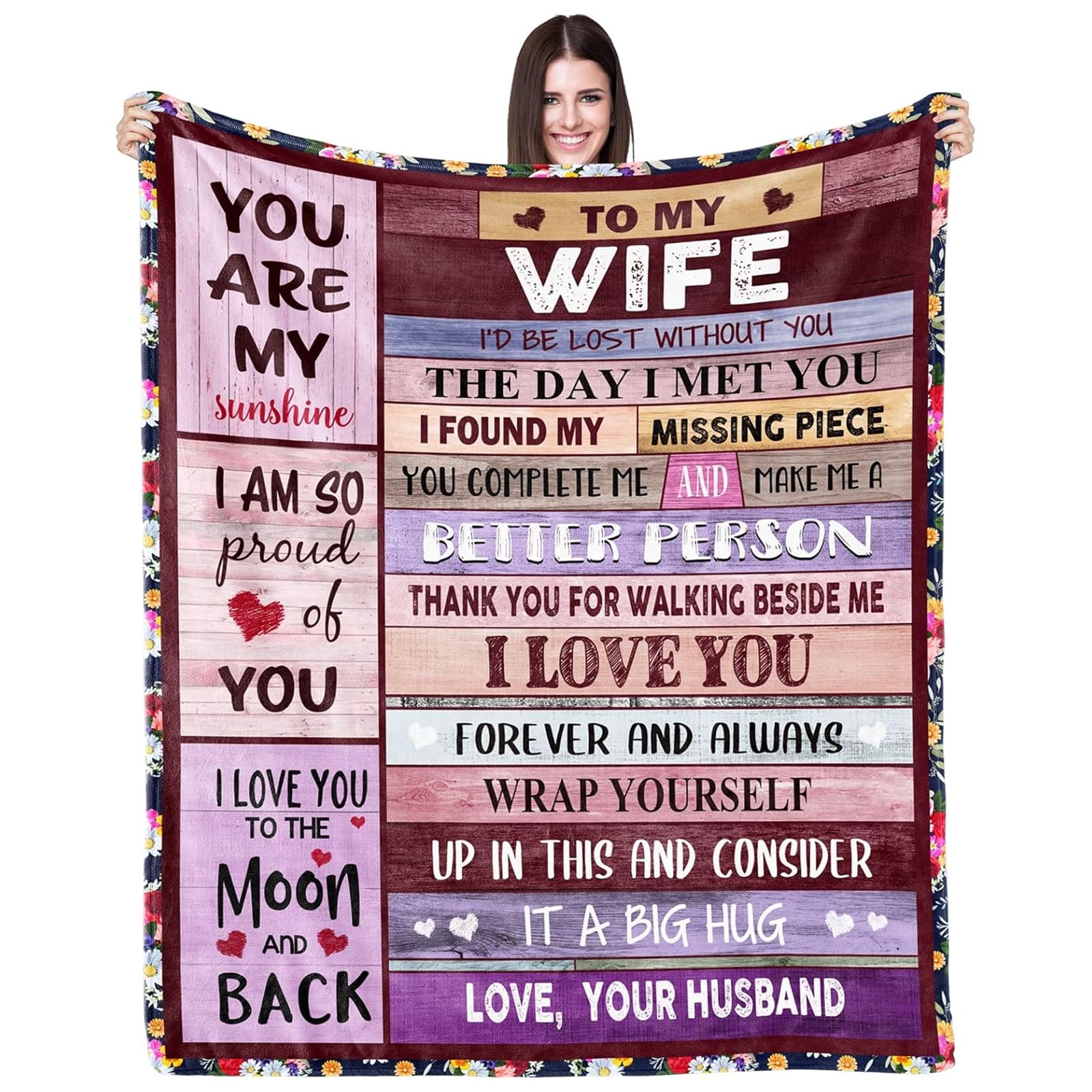 Blanket Gifts for Wife Romantic Anniversary Birthday Gifts for Wife Her I Love You Fleece Throws Bla