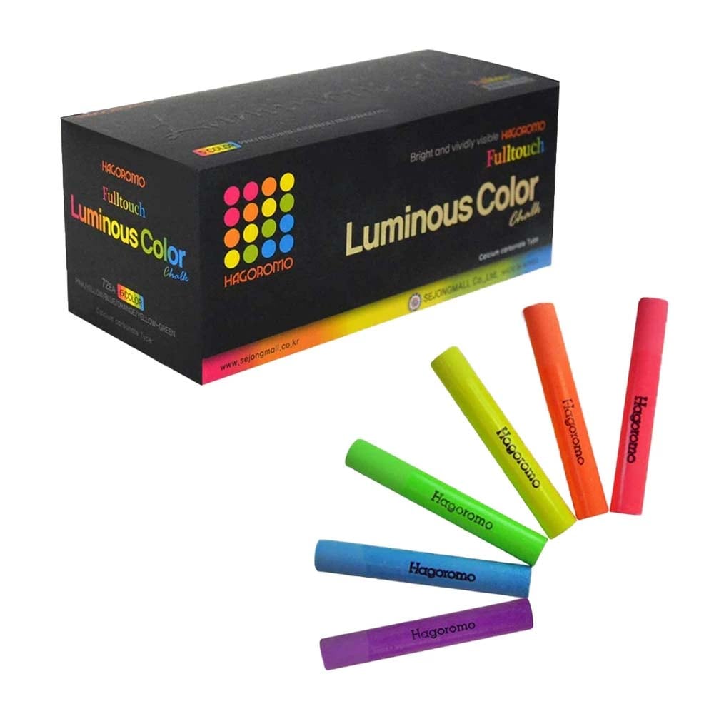 フルタッチ蛍光チョーク6色セット(ピンク黄青黄緑オレンジ紫)72本入 ( Fulltouch Luminous 6-color Mix)/ チョーク/ハゴロモ/チョ
