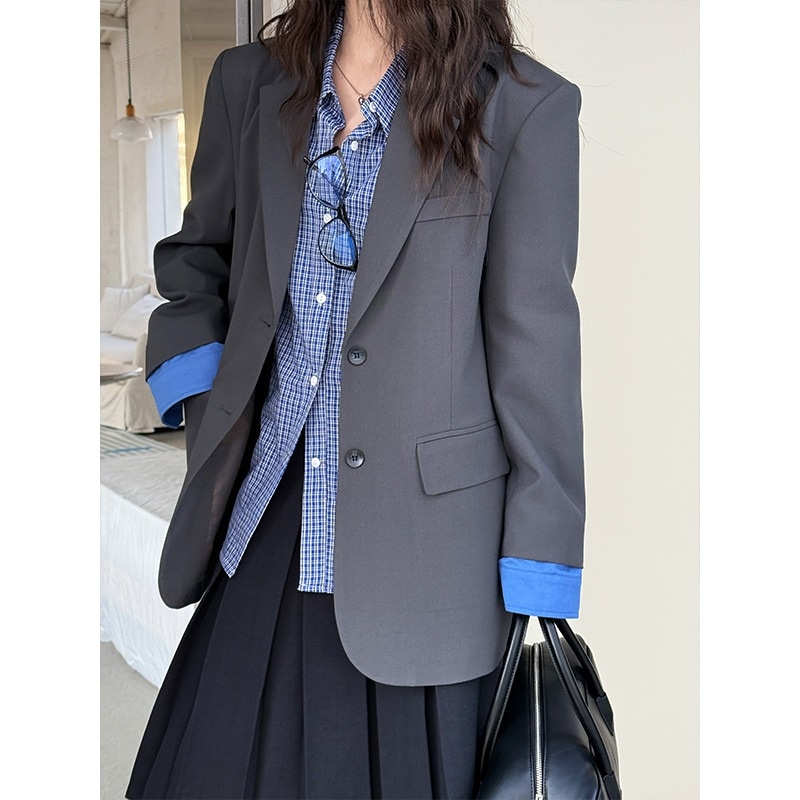 気質スーツのジャケットの女性の春の新しいカラーブロッキング袖口ルーズカジュアルスーツトップスのプレミアムセンス