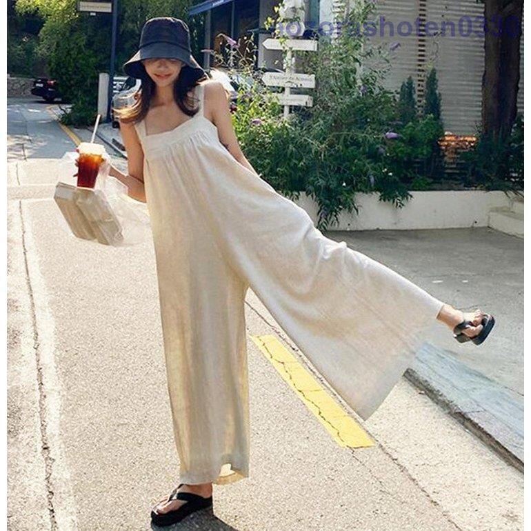 サロペット オーバーオール パンツ レディース ロング丈 ワイドパンツ 春夏新作 ロングズボン 無地リネン ゆったり サロペット オシャレ ボトムス 韓国風その他 パンツ