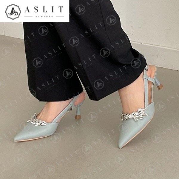 天然皮革 キュービック レディース ハイヒール スリングバッグ パンプス 7cm ハイヒール