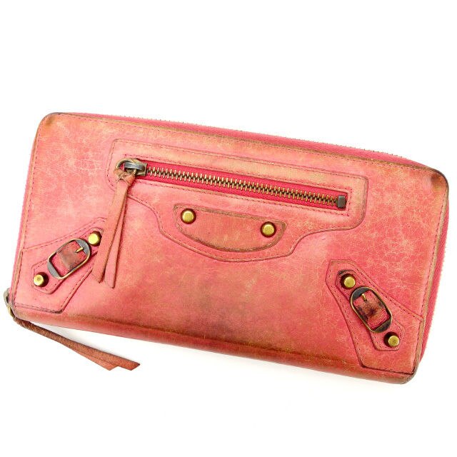 長財布 ラウンドファスナー ピンク 中古
