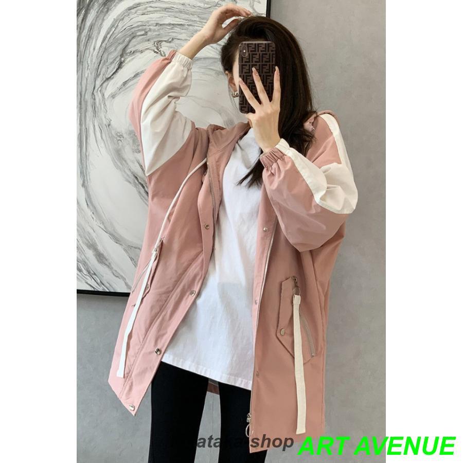 ロングマウンテンパーカー フード付き コート スプリングコート アウター レディース 春秋 大きいサイズ 3L 4L ロングジャケット カジュアル