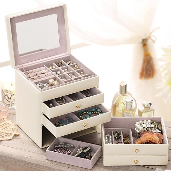 ジュエリーボックス 大容量 アクセサリー収納ケース ミラー 鏡つき 引き出し 収納BOX 収納箱 宝石箱 おしゃれ ヘアアクセ 指輪 ネックレス ピアス イヤリング