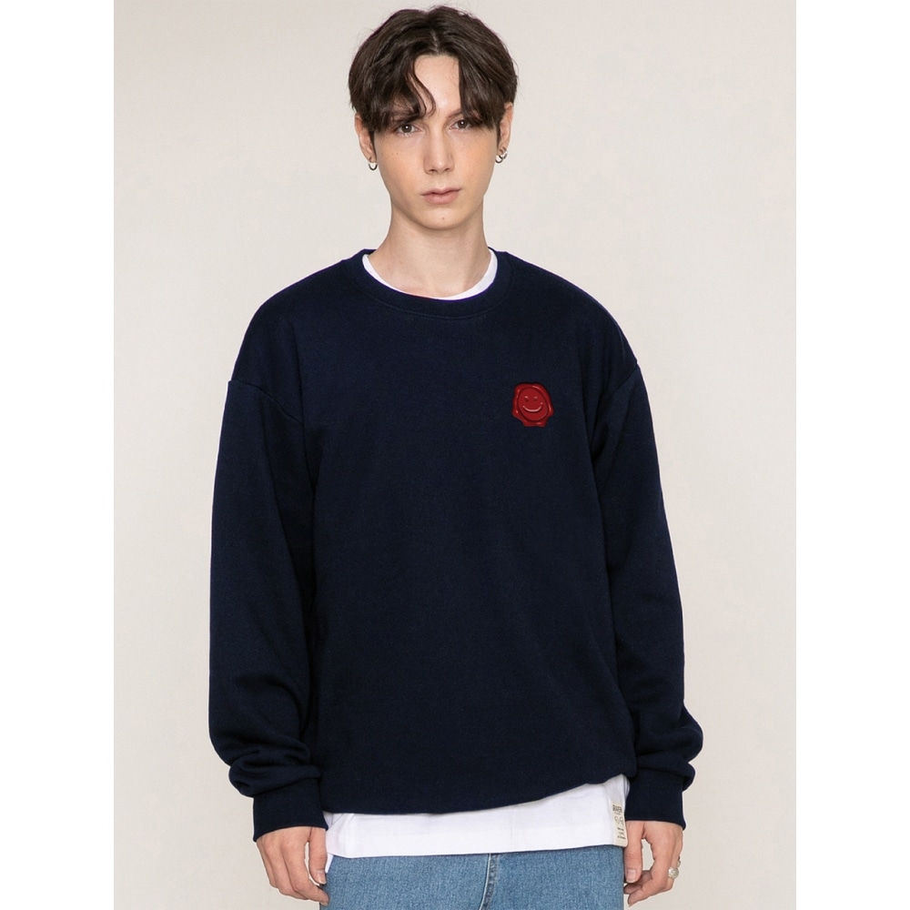 GRAVERレッドシリングドローイングスマイルロゴマンツーマンネイビー 7,303円