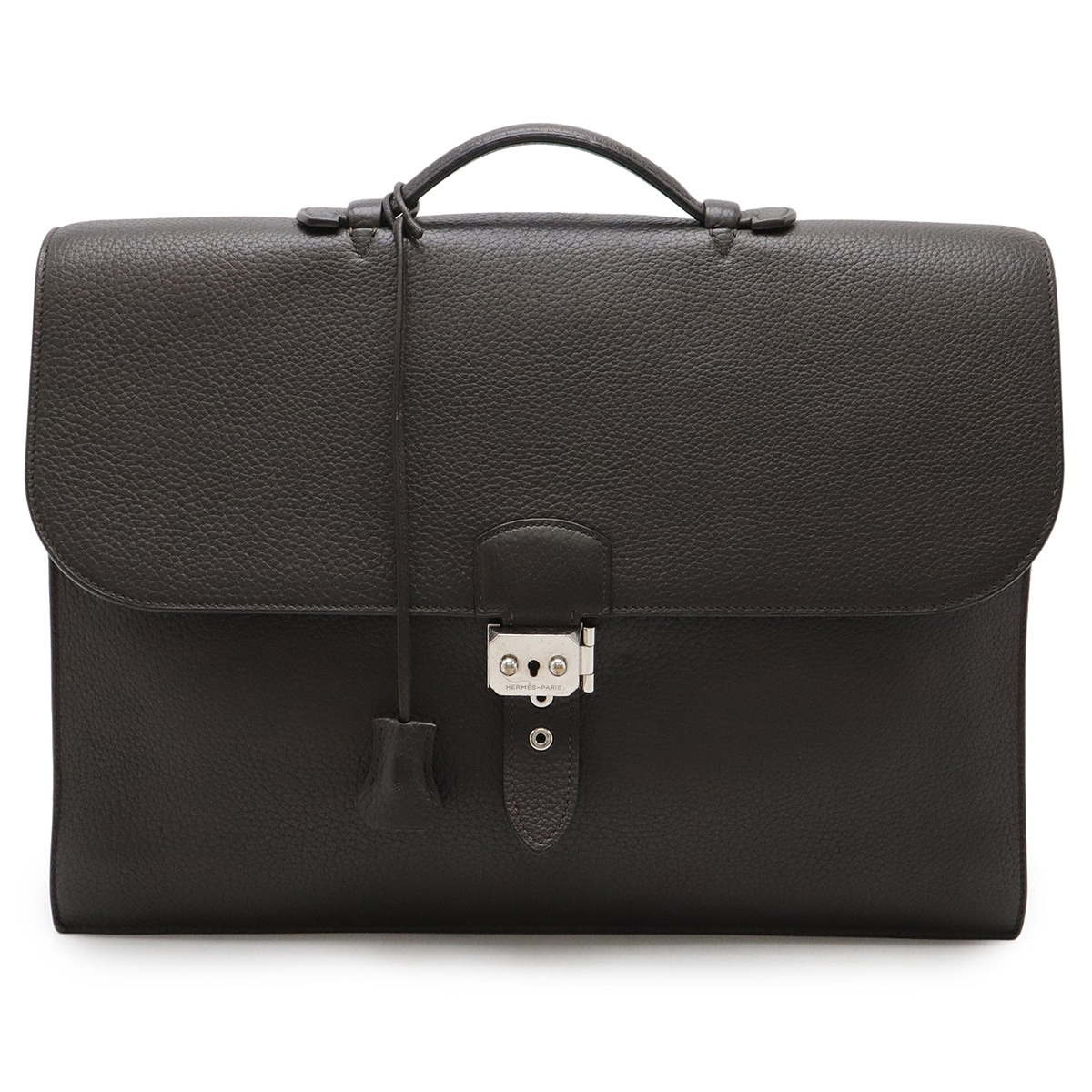 サックアデペッシュ41 ビジネスバッグ ブリーフケース 書類カバン トゴ レザー エベーヌ 茶 ダークブラウン シルバー金具 G刻