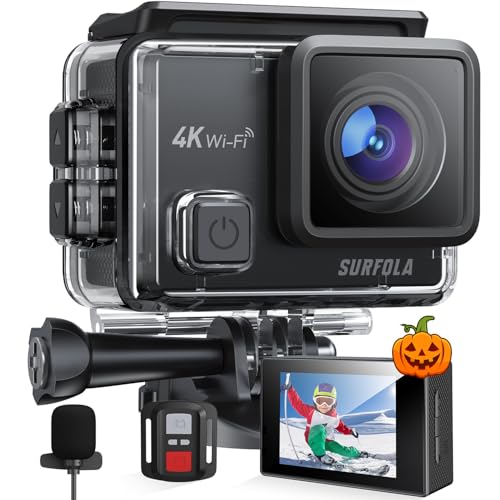 アクションカメラ 4K 30fps 20MP EIS手ぶれ補正 デュアルカラースクリーン 水中カメラ スポーツカメラ マイク付 170度魚眼レンズ リモコン付 1050mAhバッテリー2個 ウェアラブ