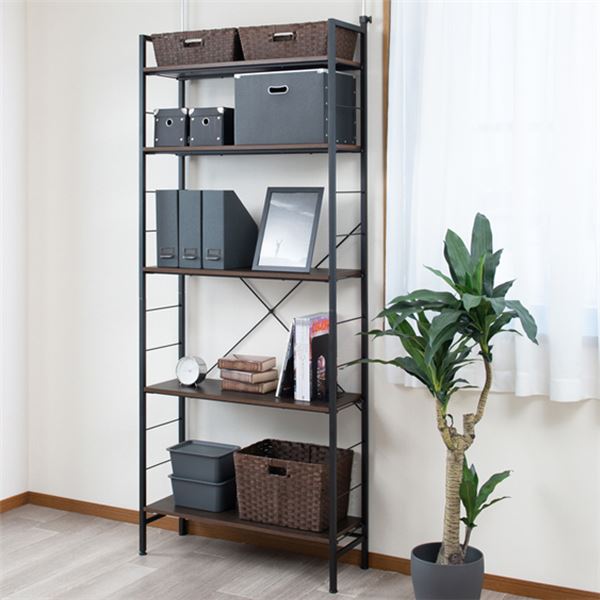 つっぱりラック アクシス（ブラウン/ブラック） 収納棚 壁面収納 ウォールラック 北欧風 韓国インテリア 木製 木目 シンプル NK-6011