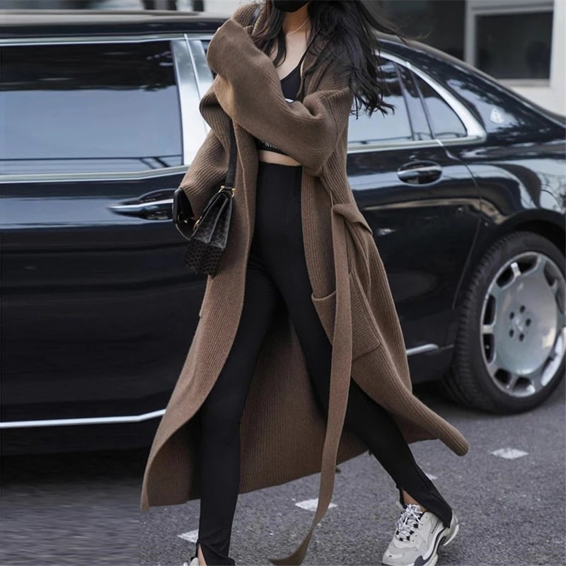 2024 秋 冬 新作レディース気質コート韓国スートレンチコート レディース英伦風大人っぽチェスターコート 開襟おしゃれ怠惰な風ロングニットカーディガンアウター 5,427円