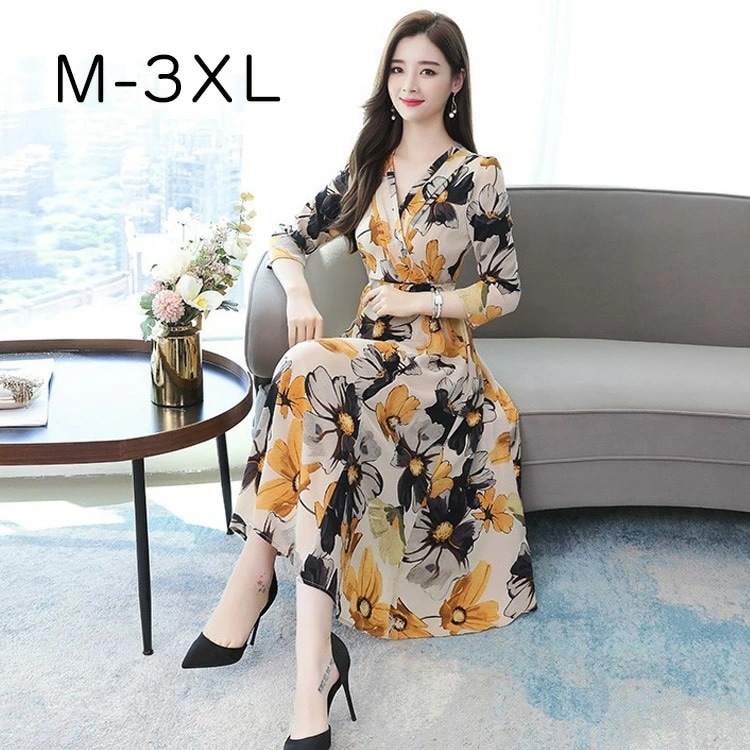 【即納】ワンピース ロング レディース きれいめ ロングワンピース 長袖 秋ワンピース Vネック ベルト付き マキシワンピ Aライン 40代 50代 ドレス 着痩せ