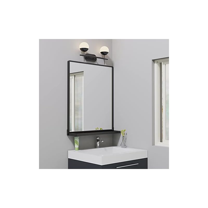 ANYHI 壁掛け鏡51x62 cm トレイ付き長方形ミラー 洗面所 ミラー 壁掛け 浴室 洗面台用