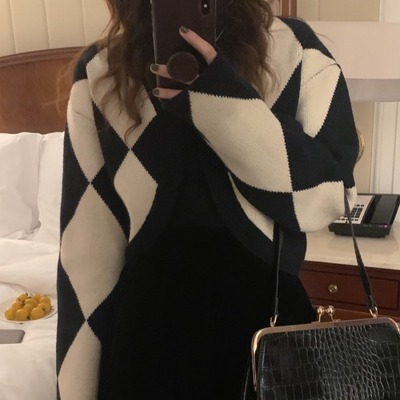 アーガイル柄カーディガン トップス カーディガン ショート ショート丈 袖あり 長袖 Vネック 前開き かわいい 大人可愛い きれいめ シンプル カジュアル 大人 上品 おしゃれ お洒落 大人可愛い