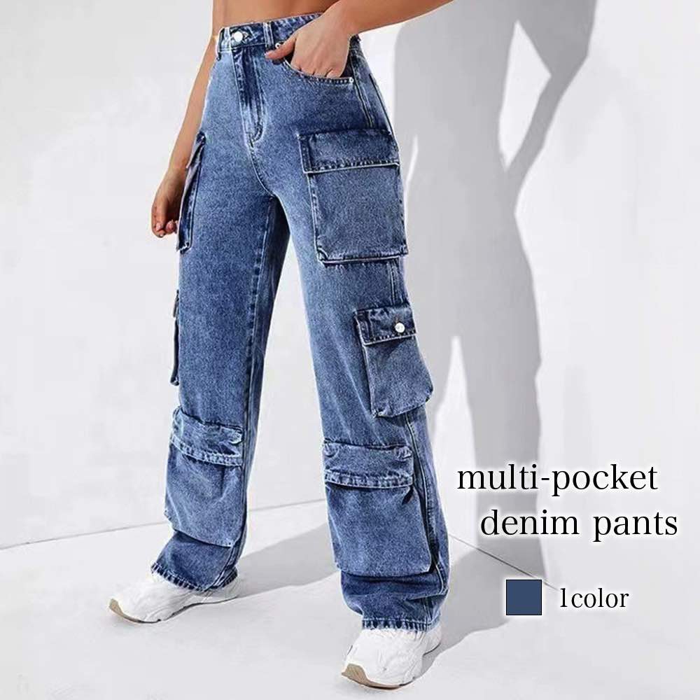 ジーンズ レディース マルチポケットデニムパンツ 春 デニムパンツ ストレッチ ストレート スキニーデニム 夏 ワイドパンツ パンツ ブランド 伸縮 ゆったり 50代 スキニーパンツ ジーパン 大きい