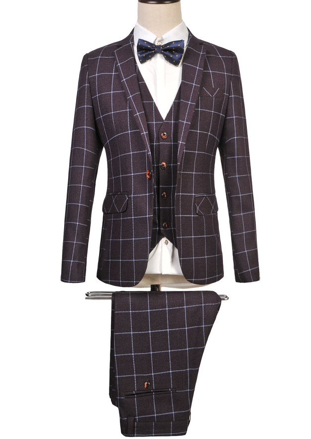 お洒落 チェック柄　メンズセットアップスーツ 3点セット 紳士シングルスーツ 2色展開　大きいサイズ