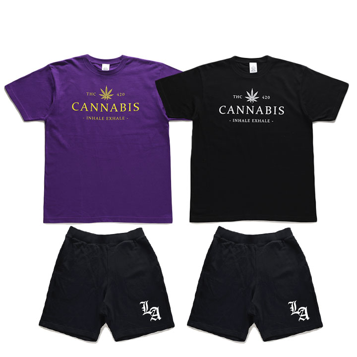 ACE FLAG 上下セット 半袖 ブランド Tシャツ ハーフパンツ メンズ 春夏用 全2色 大きいサイズ エースフラッグ セットアップ 大麻 マリファナ ヘンプビッグシルエット