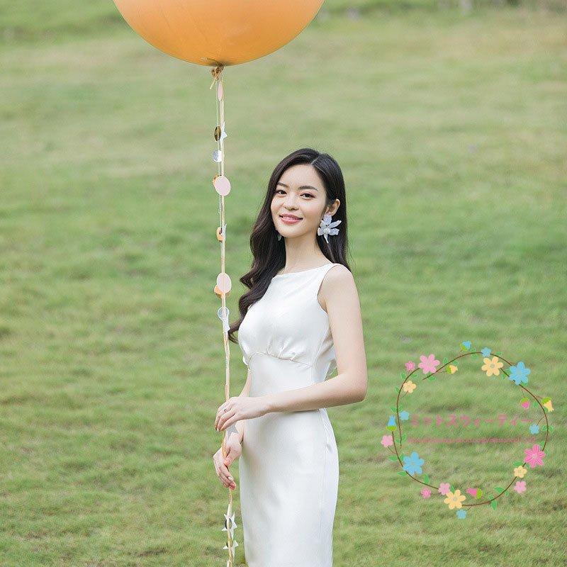 韓国ファッションウエディングドレス 二次会用 二次会 ノースリーブ 花嫁 フォトウエディング スレンダーライン ウェデイングドレス シンプル ワンピース 結婚式 ドレス 後撮り