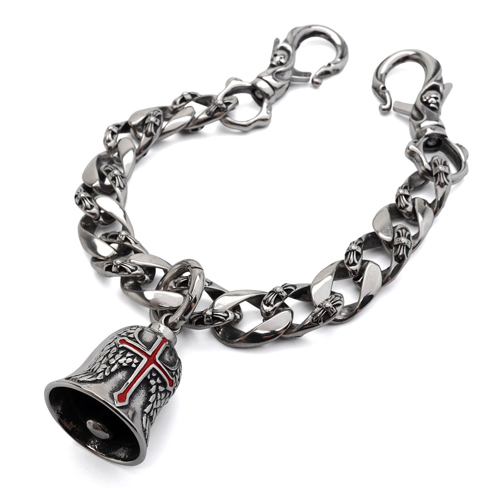 クロスの浮き彫りが施された喜平タイプのウォレットチェーンガーディアンベル付き [wc084]