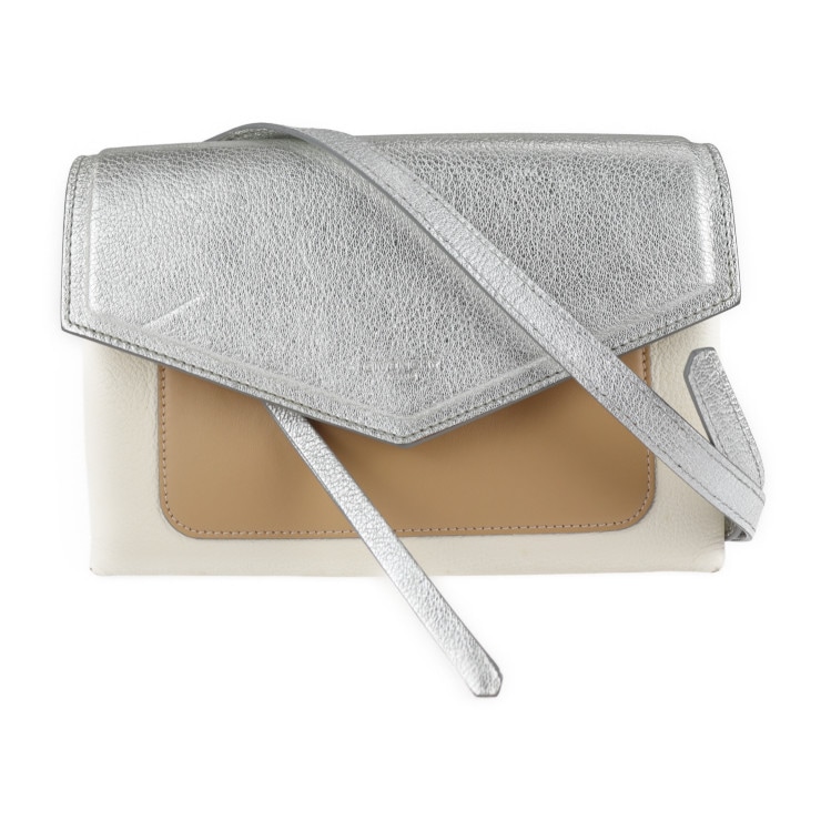 美品 GIVENCHY ジバンシィ ショルダーバッグ BB500VB01C デュエット レザー シルバー アイボリー ブラウン フラップ【本物保証】