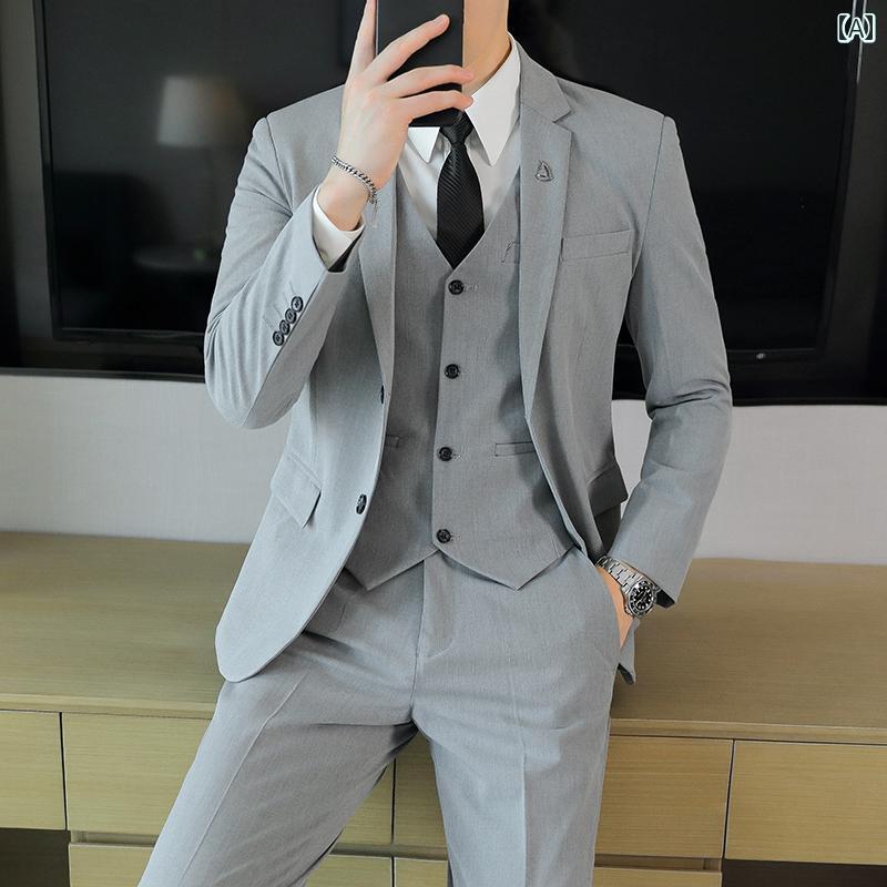 スーツ　ジャケット　カジュアル ロモン 春秋 メンズスーツ セット カジュアル フォーマル ジャケット スリムフィット ベスト マン ウェディングドレス 面接 プロ スーツ
