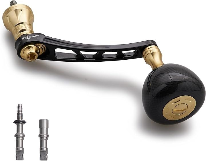 65-70mm可変 リール ハンドル 36mm カーボン製 ノブ搭載 シマノ Shimano ダイワ Daiwa 通用 スピニングリール Carbon Drum (ブラック＆ゴールド)