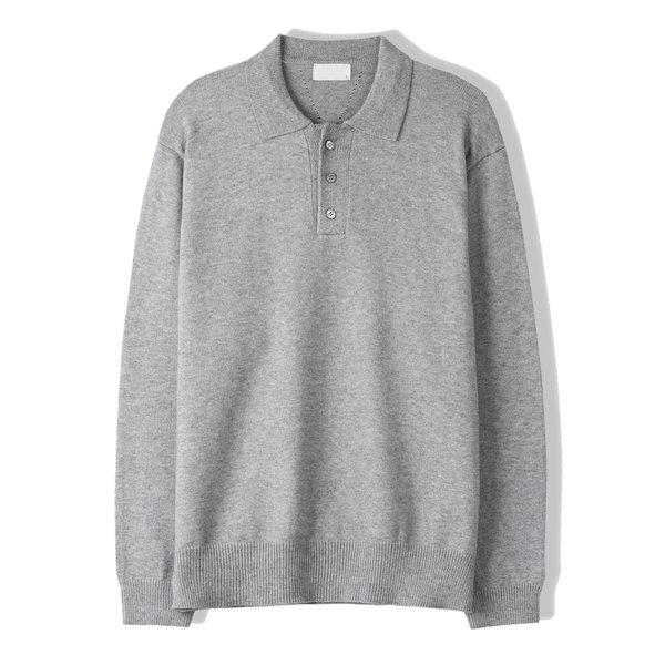 メンズ ベンコー シングルボタン カラーネック ニットTシャツ SG-KN-Q033-グレー