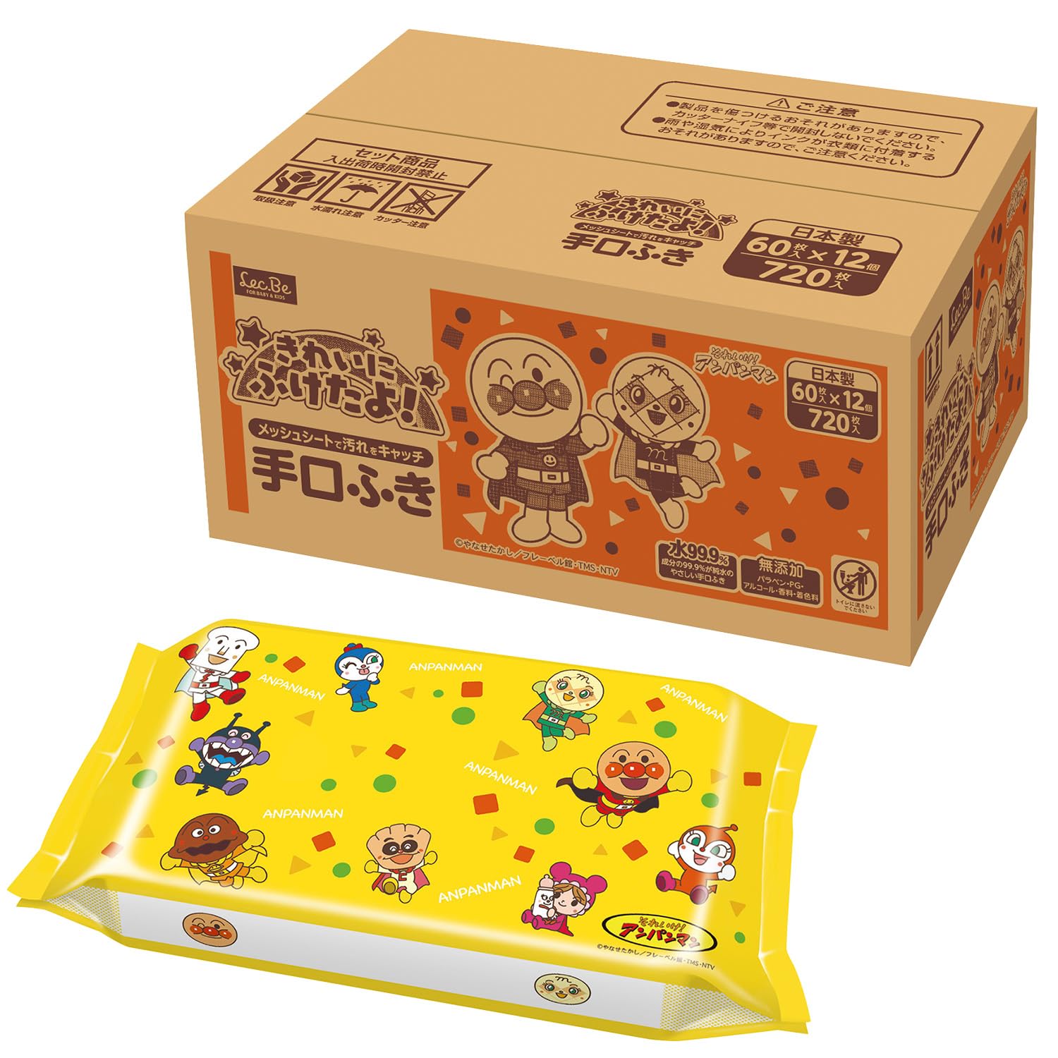 レック(LEC) アンパンマン 純水99.9% 手くちふき ウェットシート 60枚×12個 日本製 メッシュタイプ