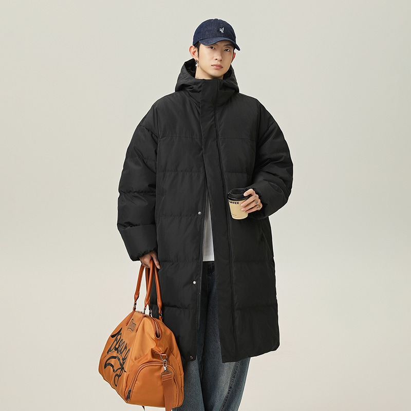 冬用の男性と女性のためのミドル丈の綿コート厚くて暖かい撥水性のあるフード付き綿コート膝上カジュアル綿ジャケット