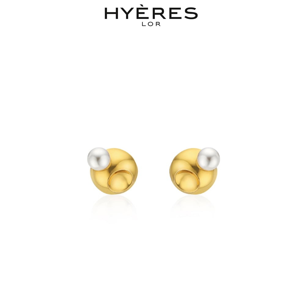 [HYERES LOR] Champagne Moon Full Moon Silver (Y) Pearl Ball One-Touch Earrings