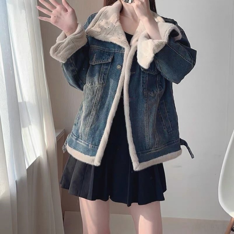 毛羽立ちファッションクリップ克服2025デニムジャケット厚くゆるい不规则なデザイン感アメリカのレトロな上着女性