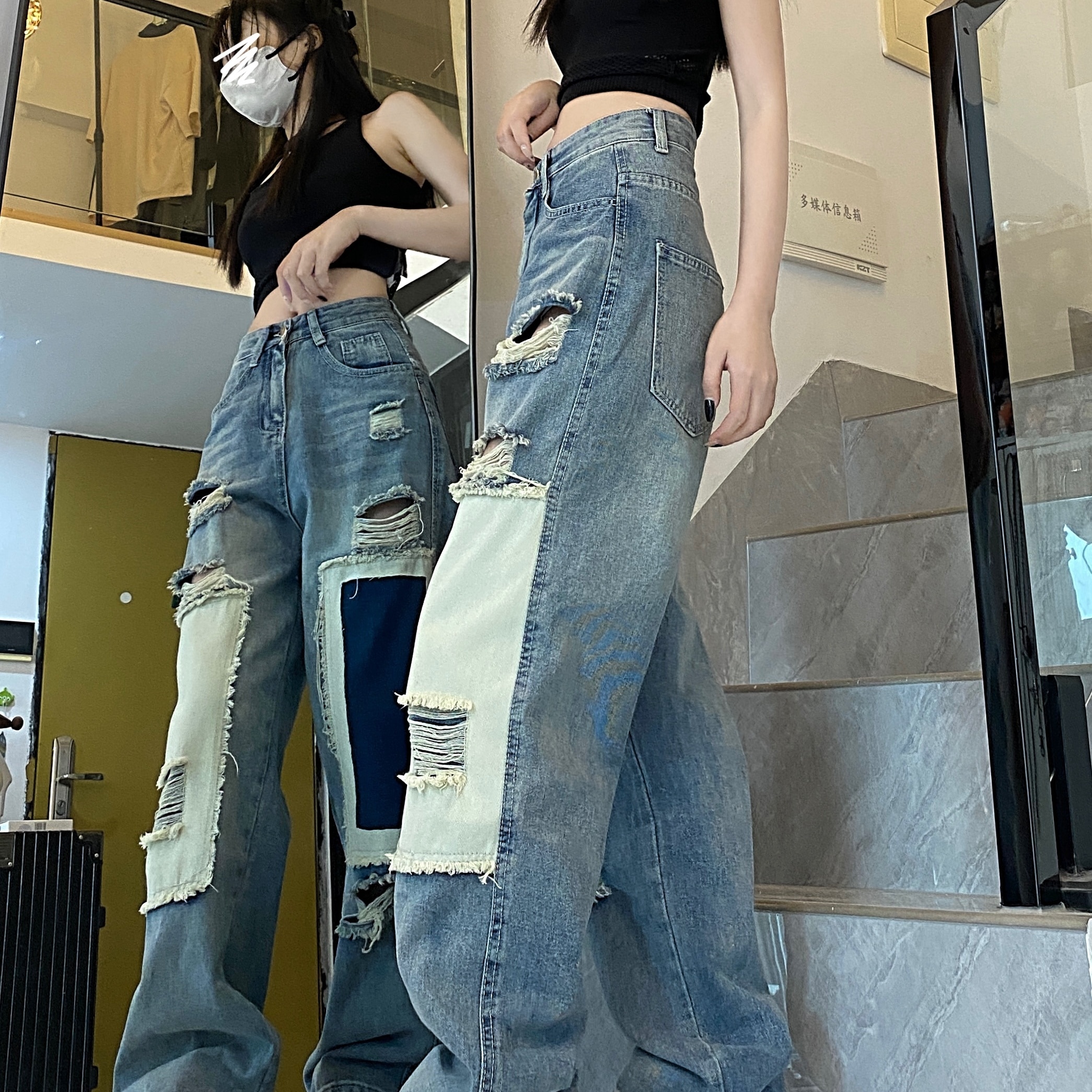 ボトムス パンツ ズボン ロングパンツ デニムパンツ ジーンズ ダメージ加工 ハイウエスト ポケット ロング丈 かわいい 大人可愛い きれいめ カジュアル 上品 おしゃれ かっこい 大人女子 こなれ感