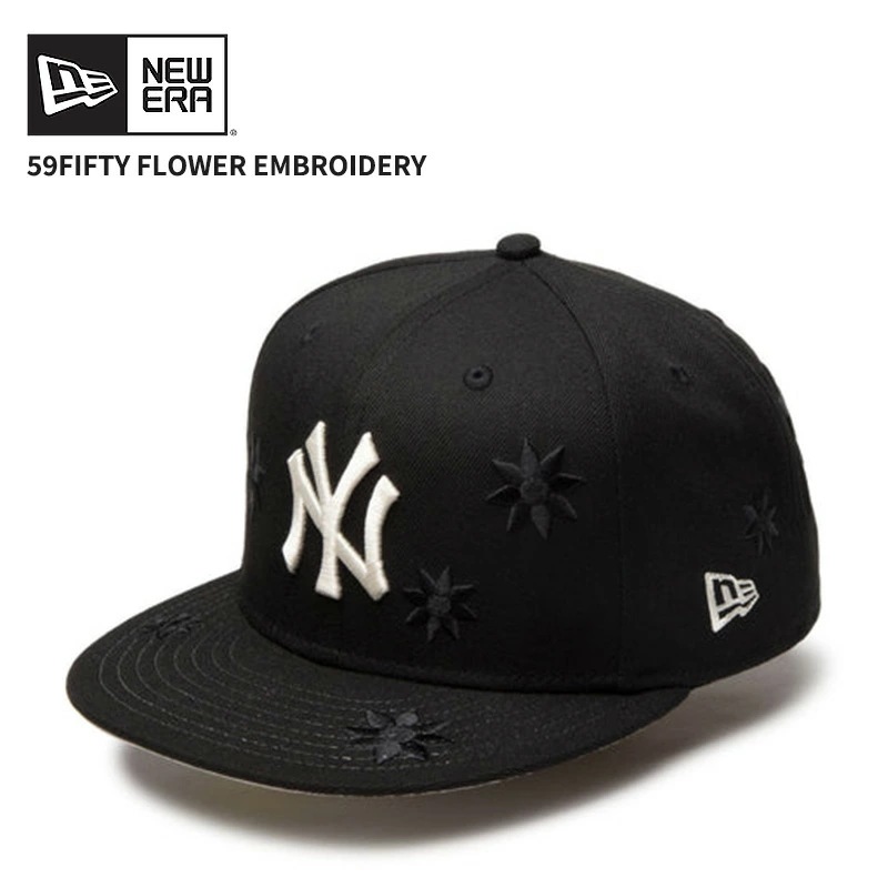 ニューエラ キャップ 帽子 NEW ERA 59FIFTY Flower Embroidery ニューヨーク・ヤンキース ブラック 花柄 帽子 フラットバイザー 14388857