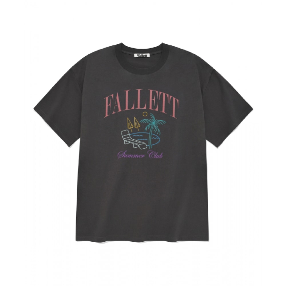 FALLETT サマービーチクラブショートスリーブ T シャツチャコール