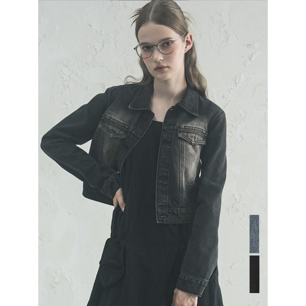 アヴァンドレスサンドウォッシングデニムクロップジャケット 2COL