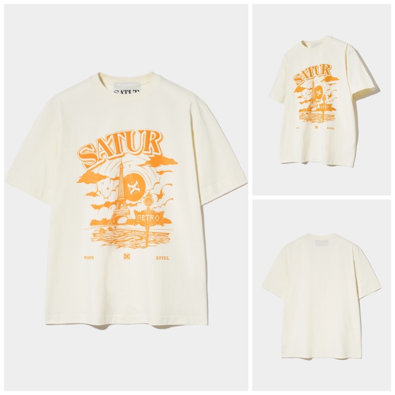 【SATUR】 PARIS METRO GRAPHIC T-SHIRT : CREAM ORANGETシャツ