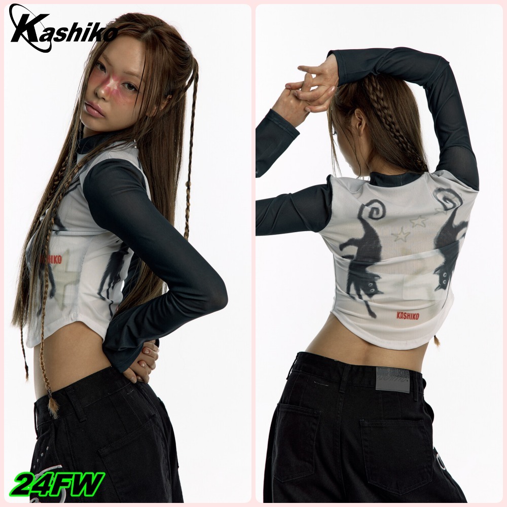 【Kashiko】送料/関税込 Cats on Mars Highneck Mesh Top