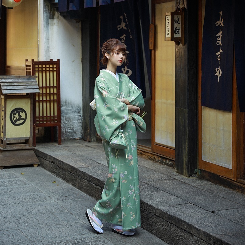 神少女文学 抹茶グリーン エレガント和装 女性着物 改良着物 浴衣 母の日-0001003