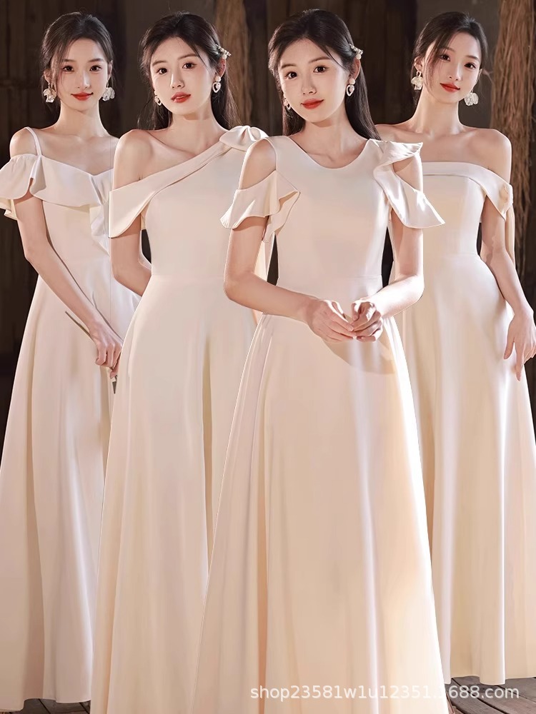 2024新しい夏のシャンパンサテンのパフォーマンスドレスのドレス