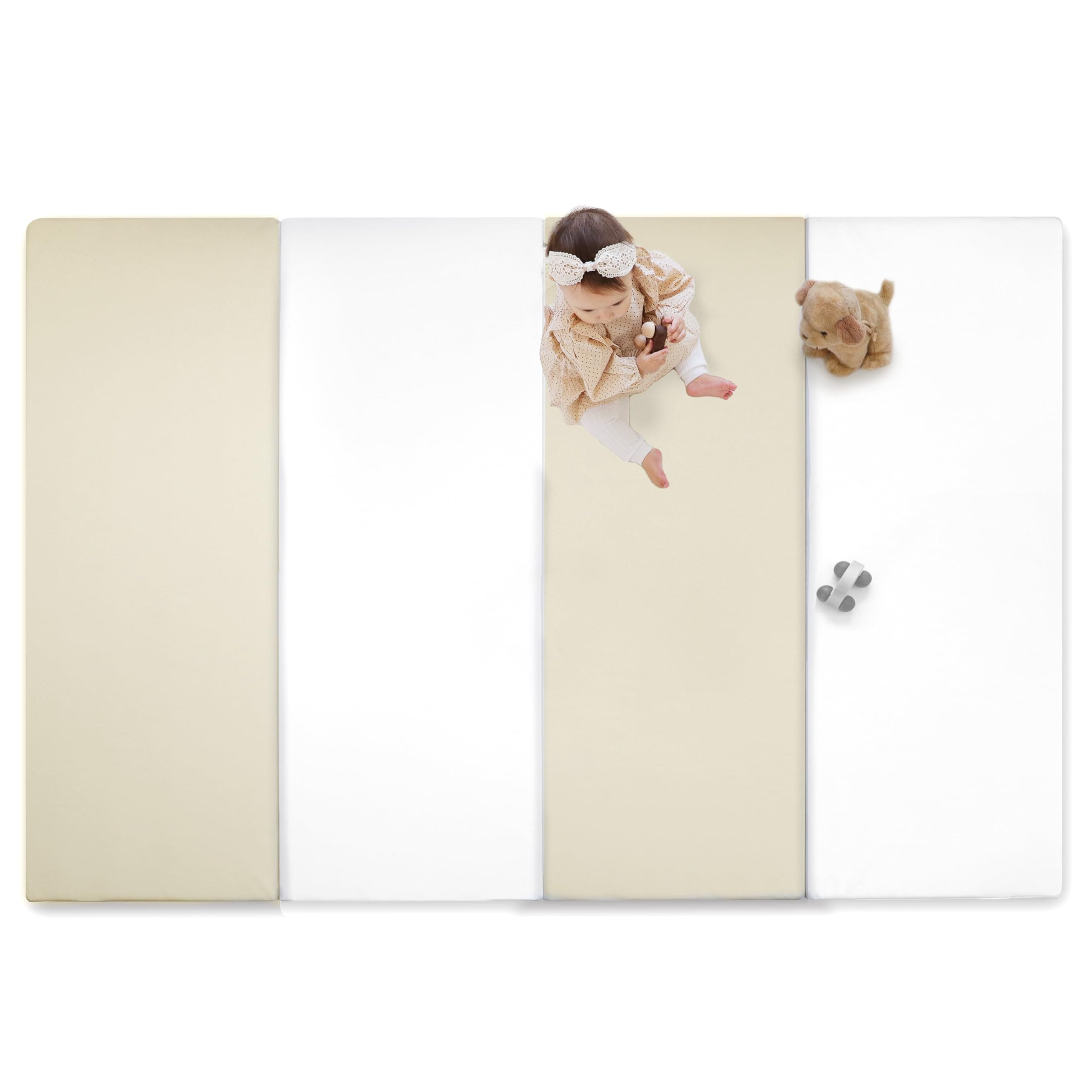 (ケラッタ) プレイマット 折りたたみ 赤ちゃん 1級防音 防水 厚手 (ベージュ×ホワイト， 200×140cm)