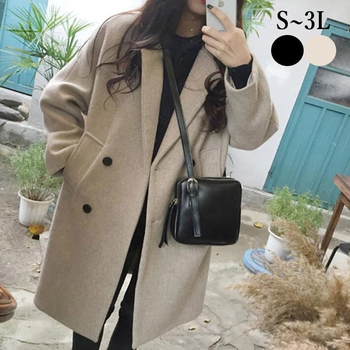 チェスターコート　コート　ジャケット　レディース 　アウター 　ロング チェスター　ロングコート 上着　シンプル　ゆったり　大きめ 　大きいサイズ　オーバーサイズ　秋冬　S M L　LL　3L今日は3