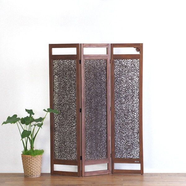 サンフラワーラタン アジアン家具@CBi(アクビィ) チーク無垢材ラタン 3連パーティション ACP333KA メーカー直送