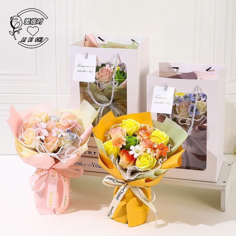 卒業シーズンギフト バラソープフラワー 大学受験ブーケ 七夕バレンタインデーブーケ 小さなフレッシュな教師の日ソープフラワー