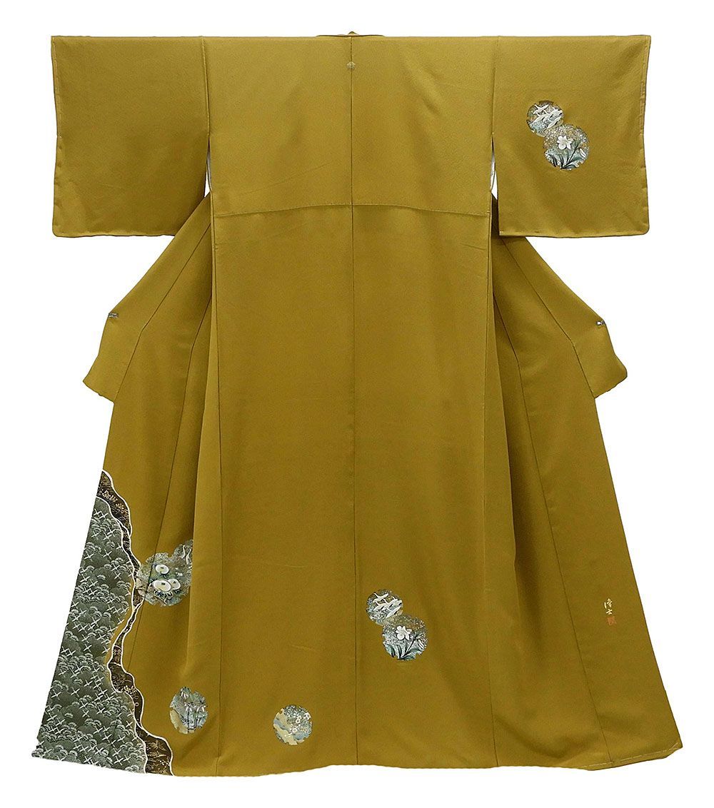 訪問着 未着用美品 正絹 螺鈿作家 藤本隆士作 身丈162.5cm 裄丈64.5cm 訪問着 撫子 未使用 新古品 着物 b0455