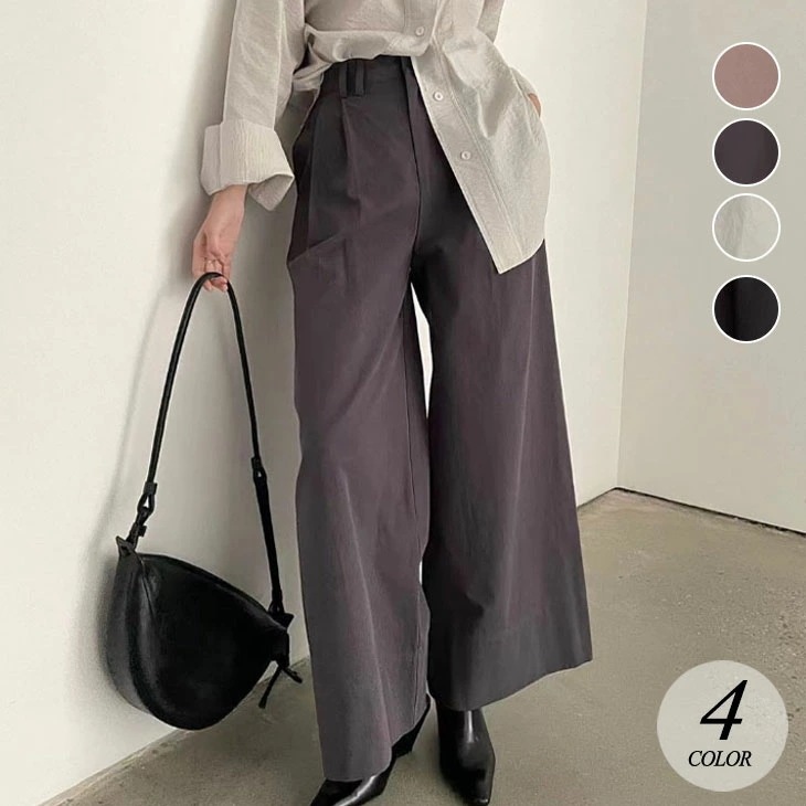 【2025新作 急速出荷】ハイウエスト ワイドパンツ レディース 秋 ルーズストレート コットン パンツ ボトムス きれいめ シンプル ワイドレッグ 通勤 通学 ビジネス オフィス OL カジュアル