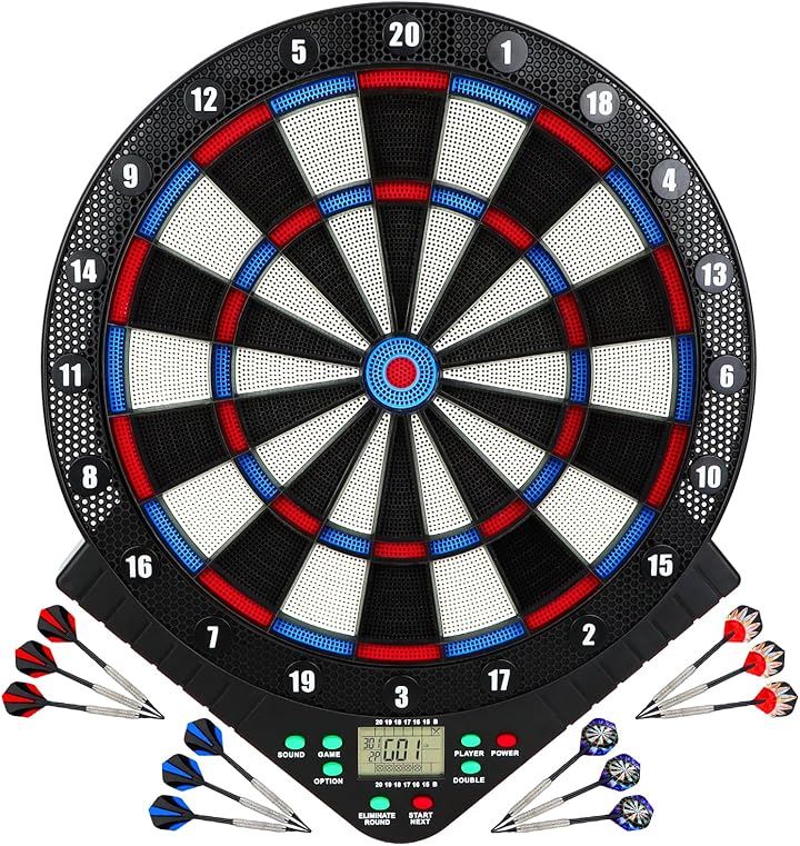 ダーツボード 電子ダーツボード ソフトダーツ 初心者・初中級者向け 多人ゲーム インテリア 自動採点 音声機能 家庭用(ブラックブルーレッドグレーン, C)