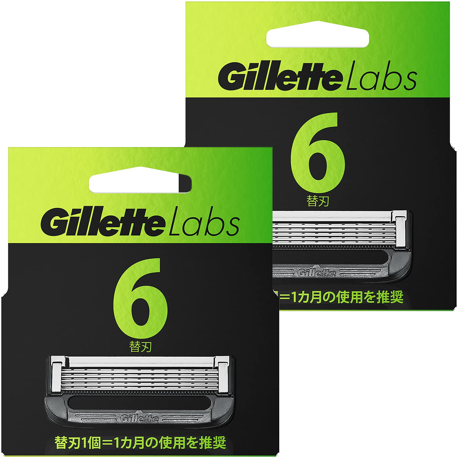 【まとめ買い】ジレット ラボ Gillette Labs 角質除去バー搭載 替刃6個入 x2 (替刃12個入) 髭剃り カミソリ 男性 ブラック
