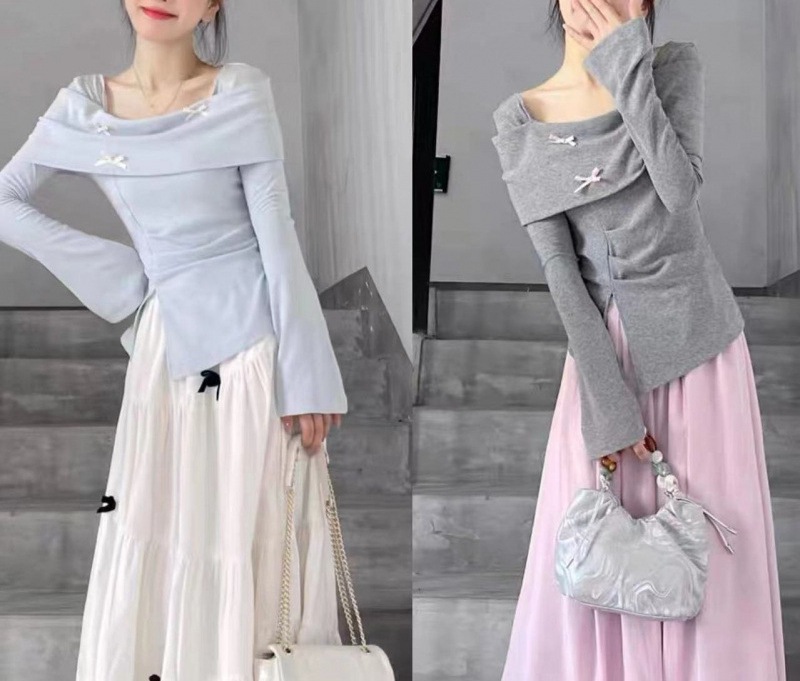 ハイエンドのカスタマイズ-スーツインスタイル春と秋の新しい韓国デザイン長袖Tシャツトップカレッジスタイル2点セットハイウエストスカート