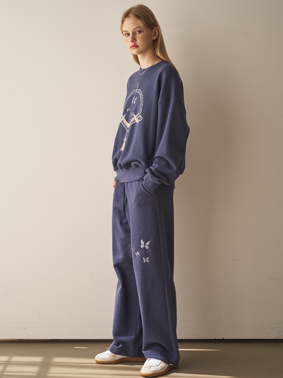 프시케 스트링 와이드 스웻팬츠 (그레이시블루) 와이드핏 트레이너 팬츠