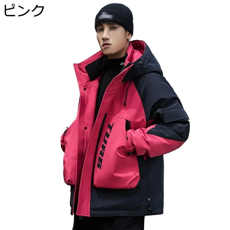 ダウンジャケット ダウンコート メンズ レディース 防寒アウター ワークジャケット 英字柄 プリント ミドル丈 カジュアル マウンテンパーカー 防寒性 撥水加工 おしゃれ アウトドア ハイキング