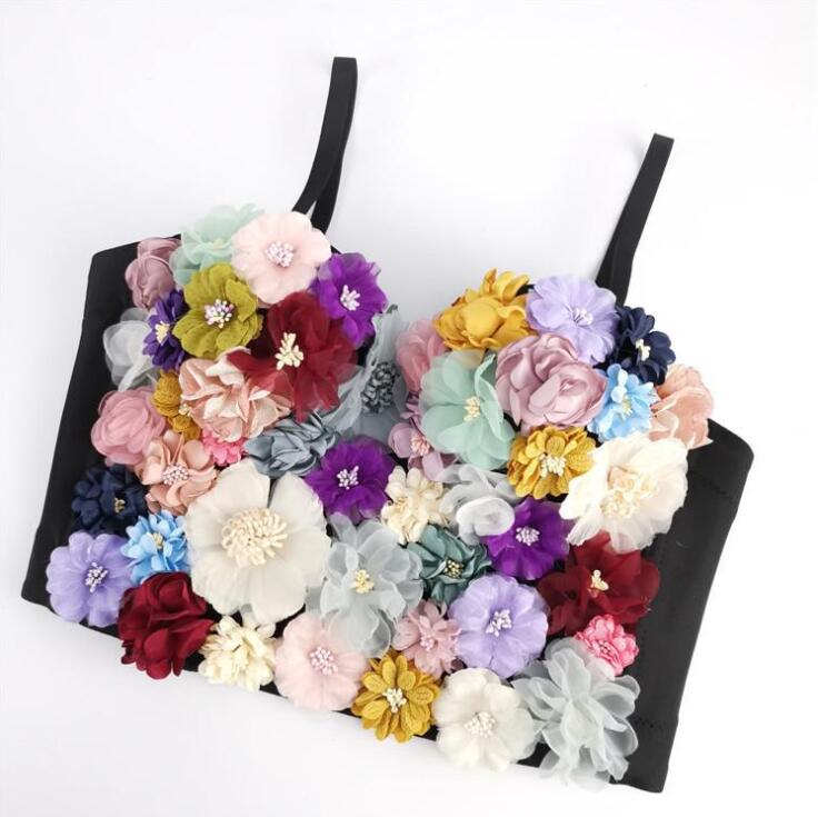 カラオケ衣装 ダンサー パンク ブラ 見せブラ セクシー 舞台衣装 ブラトップ キャミソール キャバ嬢 舞台パフォーマンス 花飾り花びら ステージ衣装 ブラジャー クラブ ダンストップス jazz タ