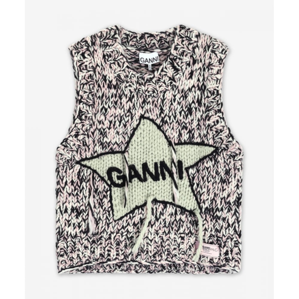 GANNI グラフィックウールハンドニットベスト-チョークピンク/K2346868